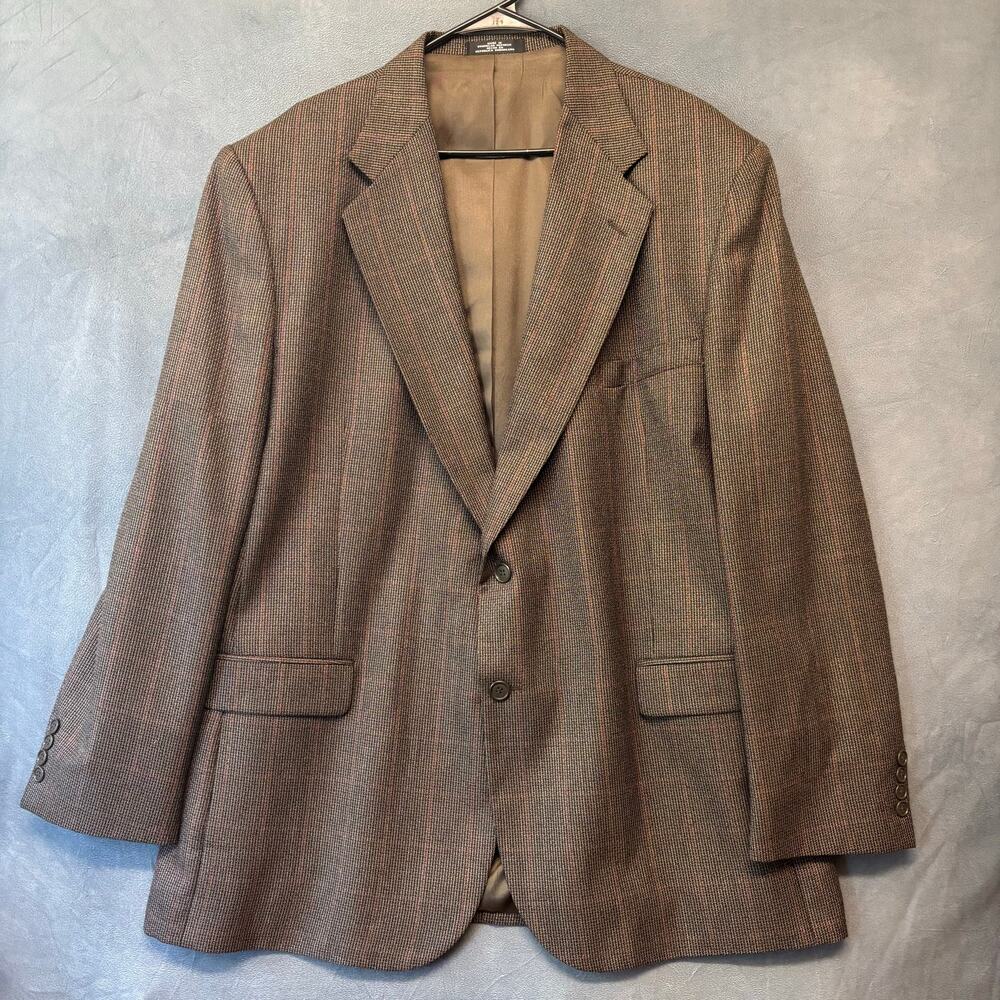 Stafford 48L Brown Wool Blend Sport Coat Classic Fit Blazer Men Geometric Grampa